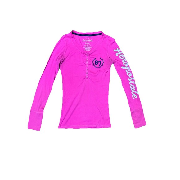 Y2K Aéropostale Pink Long Sleeve Henley Preppy Ribbed Embroidered M GUC - Picture 7 of 7